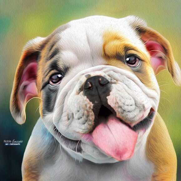 8x8 or 8x10 Bulldog Dog Portrait Best Friend Watercolor Oil Painting Art Print - Picture 2 of 7